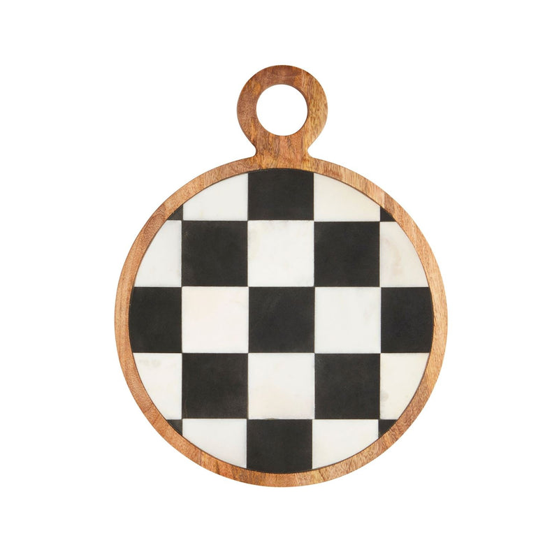 Black & White Checkered Marble Round Board