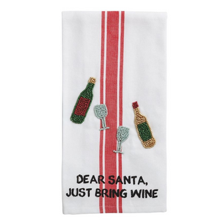 Dear Santa, Bring Wine Beaded Tea Towel
