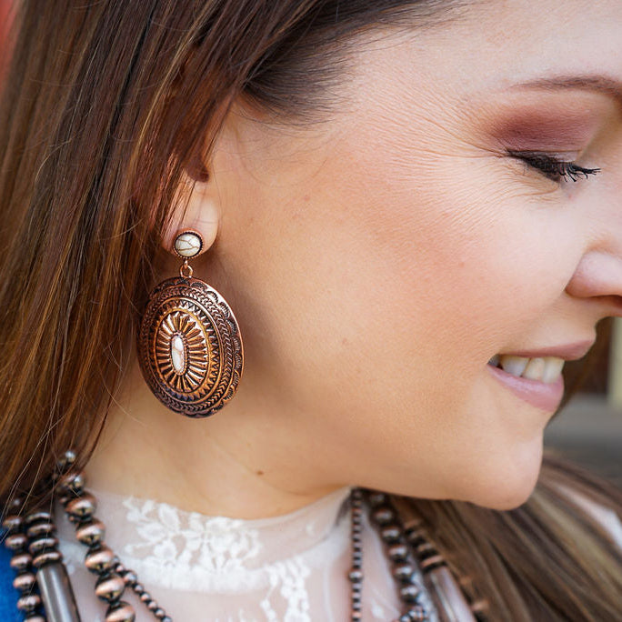 Bronze & Ivory Concho Earring