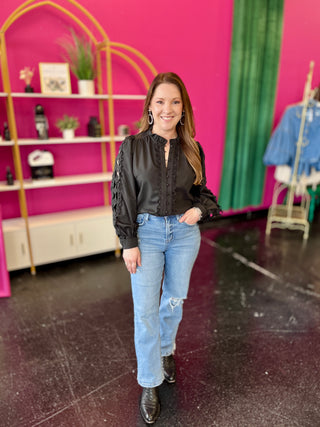 Black Cutout Lace Detail Top