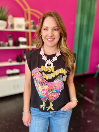 Wingin It Chicken Black Muscle Graphic Tee