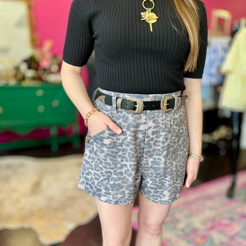 Mocha Leopard Denim Shorts