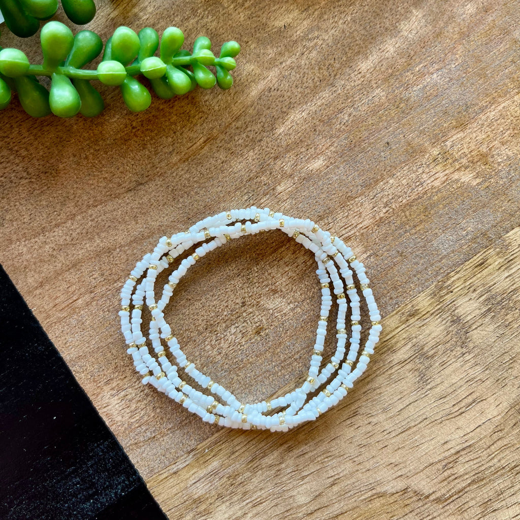 White Tiny Bead 4 Bracelet Set