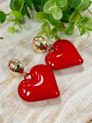 Red Puff Heart Earring