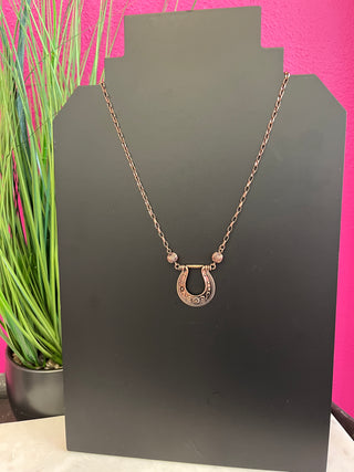 Bronze Stamped Horseshoe Link Necklace