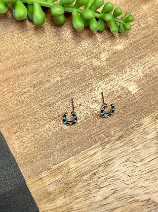 Silver & Turq Mini Horseshoe Studs