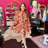 Brown Paisley Print Lurex Chiffon Dress