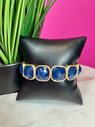 Navy & Gold Square Stretch Bracelet