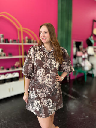 Brown & Ivory Floral Dress