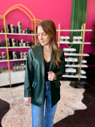 Hunter Green Faux Leather Blazer