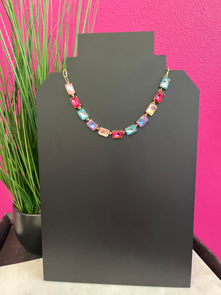 Too Chic Rectangle Iridescent & Gold Chain Necklace