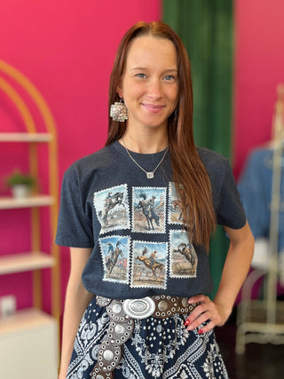 Rodeo Postage Stamp Navy Tee