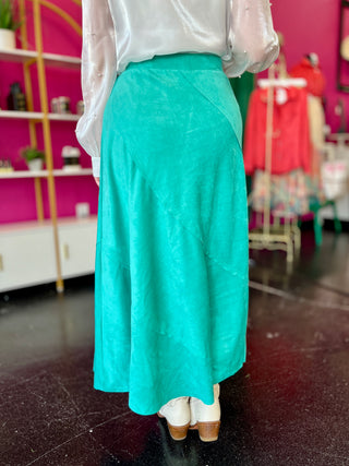 Turquoise Faux Suede Maxi Skirt