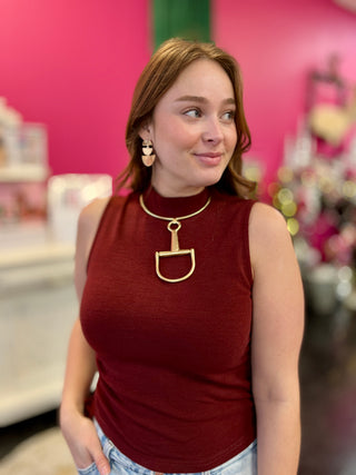 Maroon Drawstring Sleeveless Top