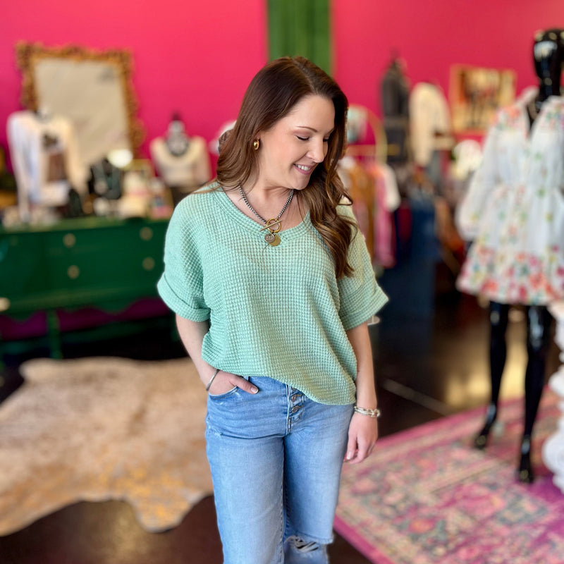 Seafoam Waffle VNeck Top