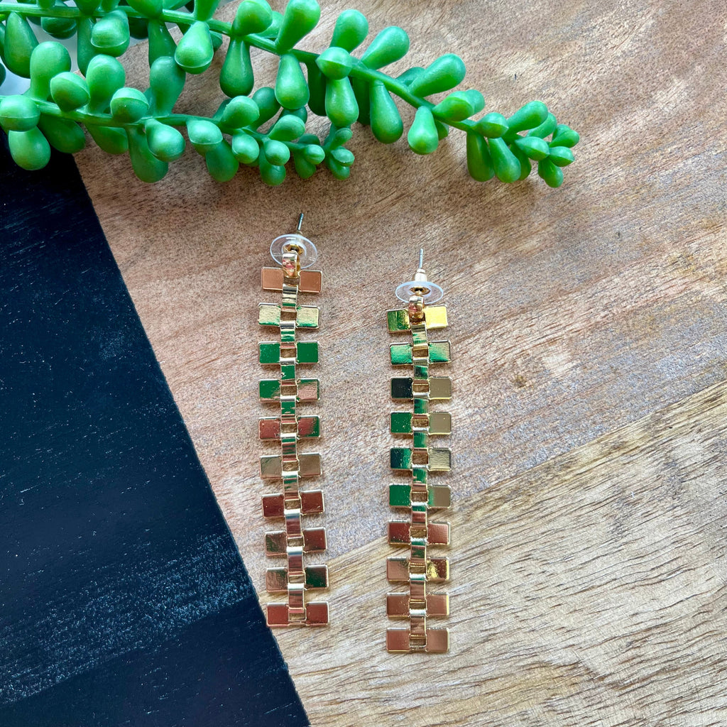 Gold Watchband Long Dangle Earring