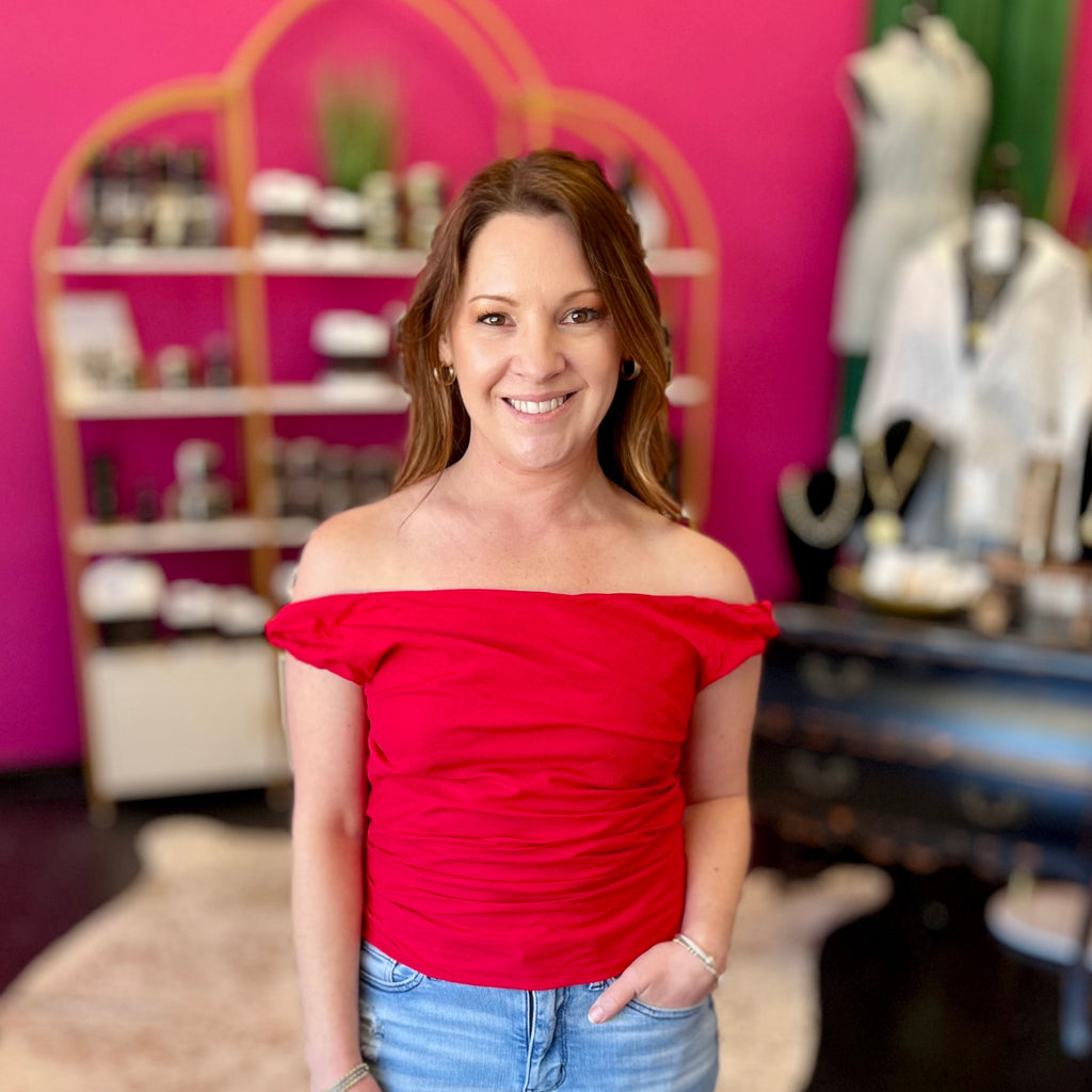Red Off Shoulder Draped Top