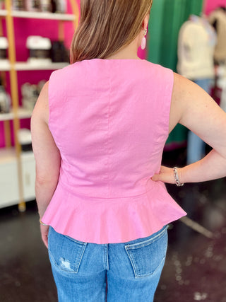 Pink Button Down Peplum Top