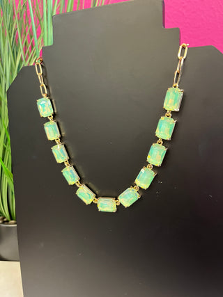 Too Chic Rectangle Mint Green & Gold Chain Necklace