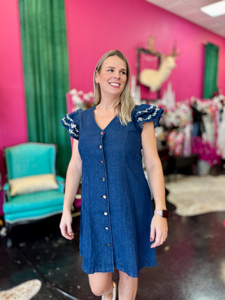 Caylee Dark Denim Ruffle Dress