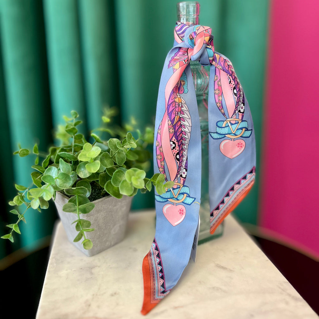 Blue & Pink Ribbon Print Twilly