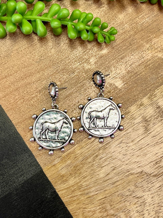 Silver Horse Coin Earrings