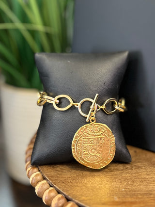 LNL Gold Coin Chain Toggle Bracelet