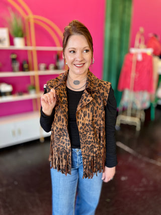 Ella Leopard Suede & Fringe Vest