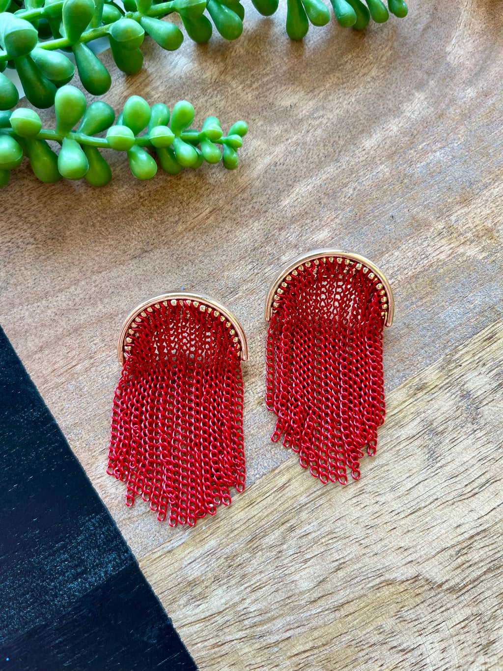 Red Chain Half Circle Earring