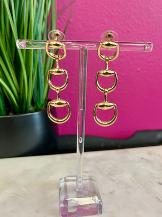 Gold 3 Horsebit Dangle Earring