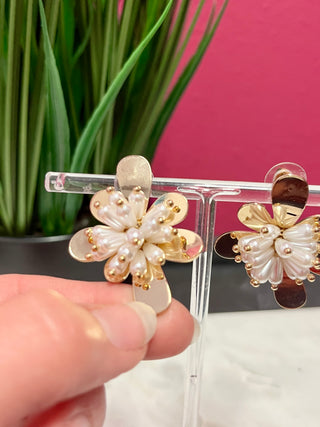 Gold & Pearl Flower Earrings