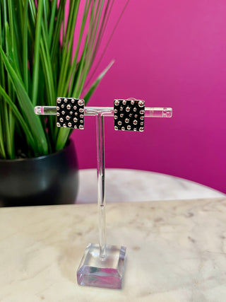 Silver Dot Square Stud Earrings