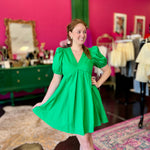 Green VNeck Baby Doll Dress