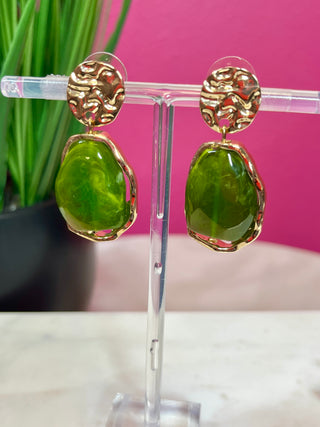 Olive Green & Gold Textured Earring