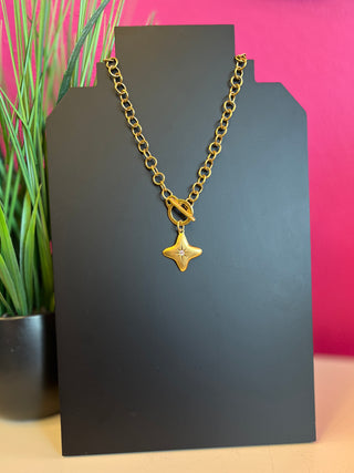 LNL Gold Crystal Cross Toggl Chain Necklace