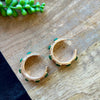 Gold & Square Green Stone Hoops