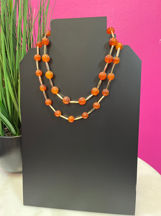 Burnt Orange Ball & Gold 2 Layered Necklace