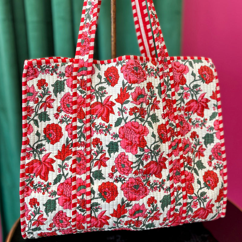 Poppy Lane Red & Print Floral Tote Bag