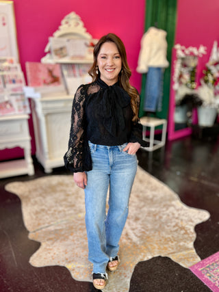 Black Lace Bow Top