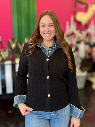 Black Knit & Denim Layered Top
