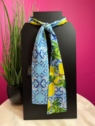 Blue & Yellow Lemon Swirl Wide Twilly