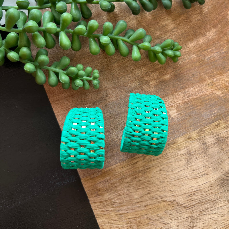 Kelly Green Woven Wide Hoop Earring
