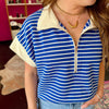 Royal Blue & White Striped Half Zip Top