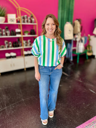 Green, Blue, & White Striped Shorts