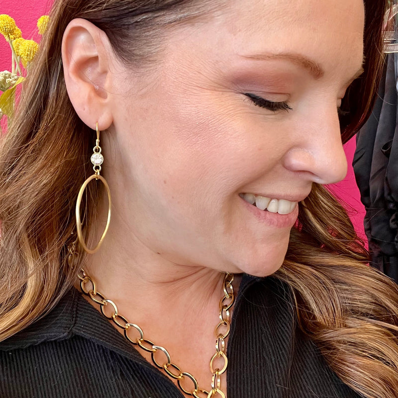 LNL Antique Gold Crystal Circle Earrings
