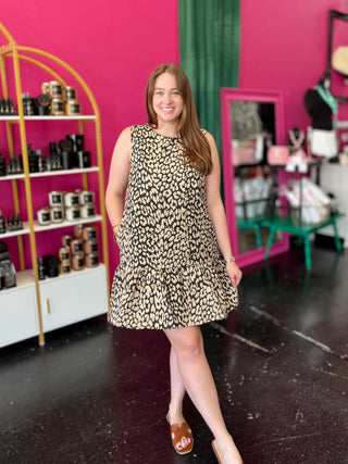 Taupe & Black Leopard Sleeveless Dress