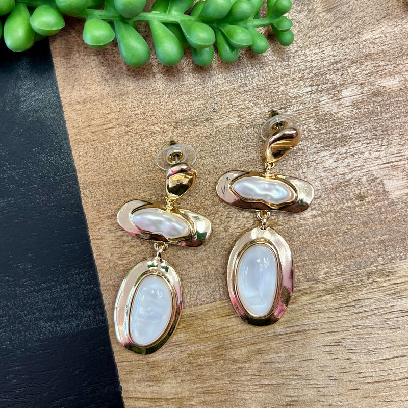 Gold & Mother of Pearl GeoShape Earrings
