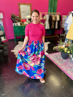 Royal Blue Floral Print Maxi Skirt