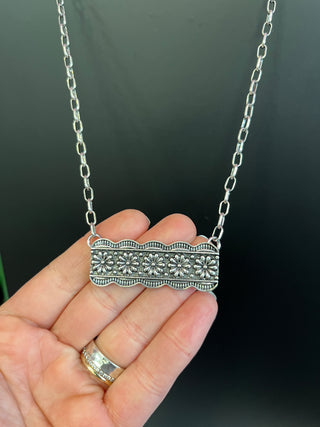 Silver Flower Bar Necklace
