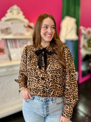 Leopard & Black Velvet Bow Top